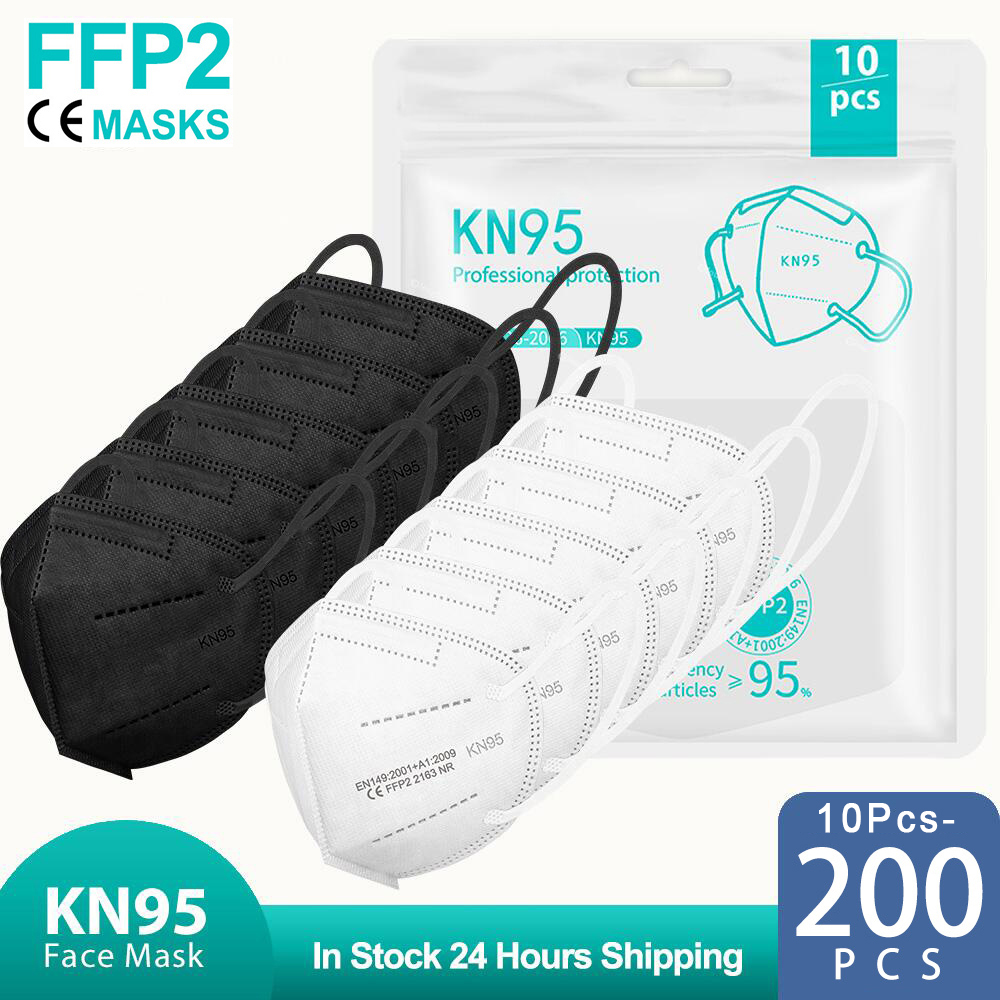 Disposable Surgical Mask - 10-200 unidades de máscaras FFP2 pretas